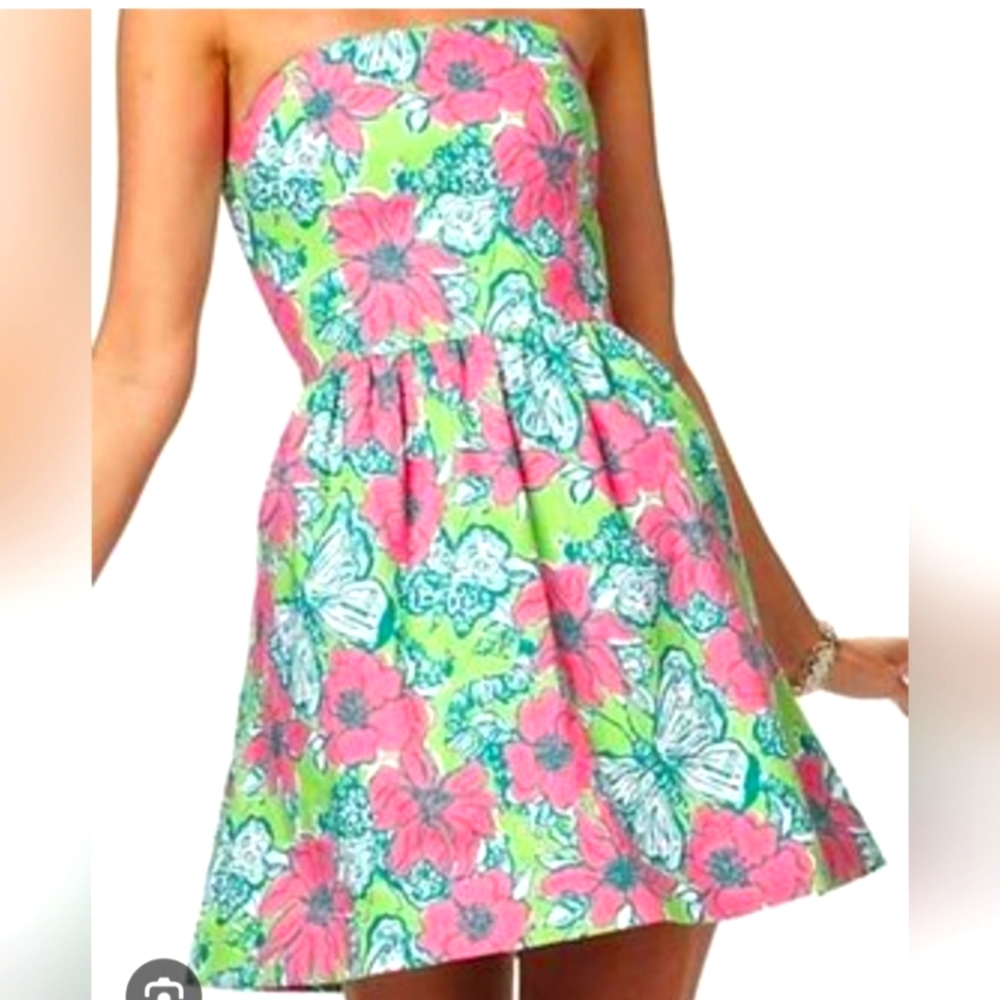 Lilly Pulitzer Lottie Green Pink Bloomin Cacoonin Butterfly Floral Dress 6 EUC